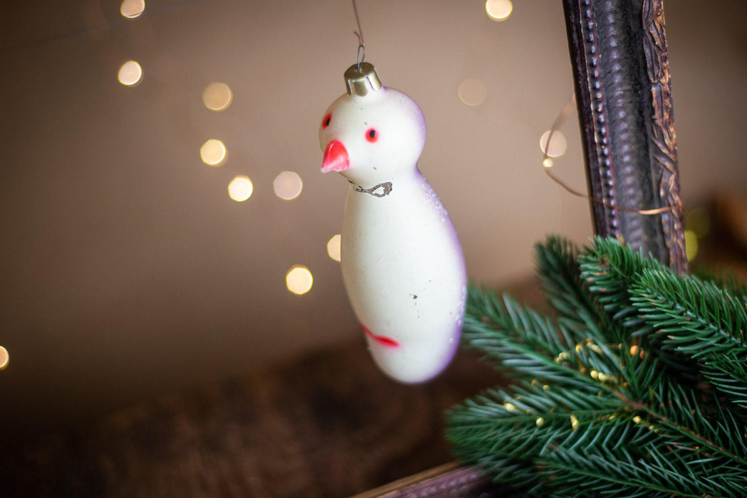 Vintage Penguin Glass Christmas Ornament, Frosted 1950s