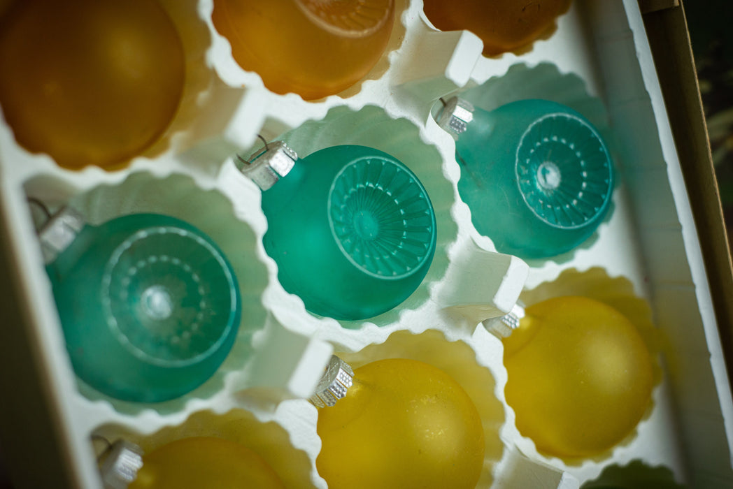Vintage Frosted Glass Ornaments, 1980s Matte Multicolour Baubles.