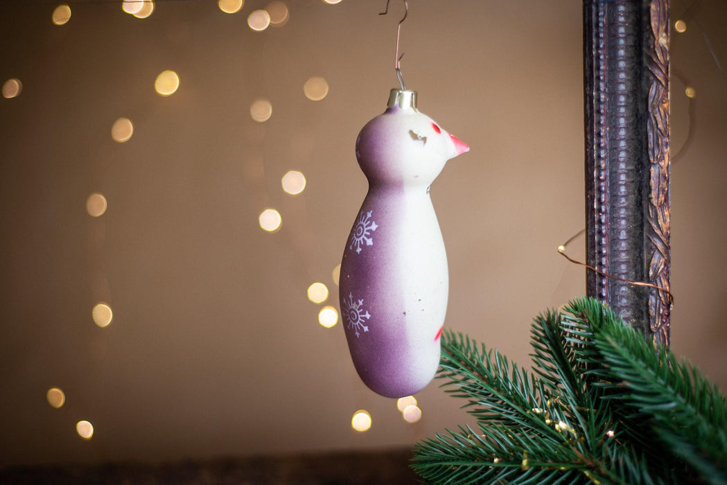 Vintage Penguin Glass Christmas Ornament, Frosted 1950s