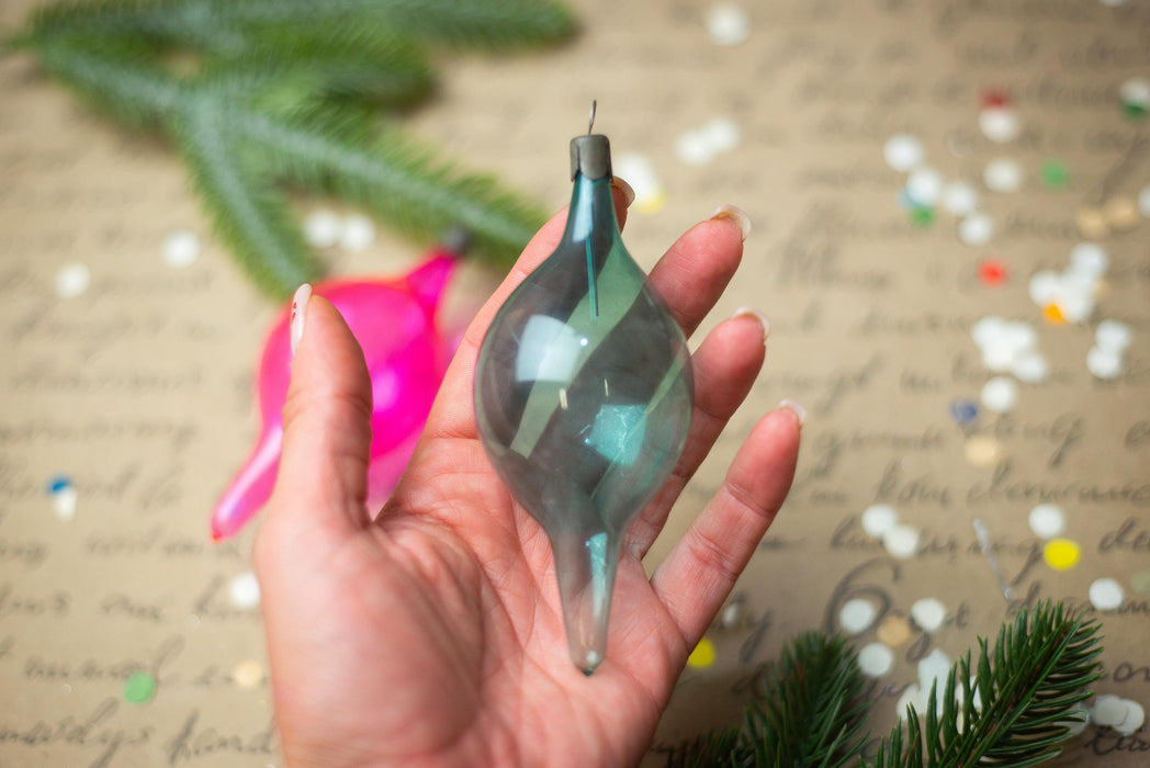 Vintage Pink Green Glass Finials – Set of 2