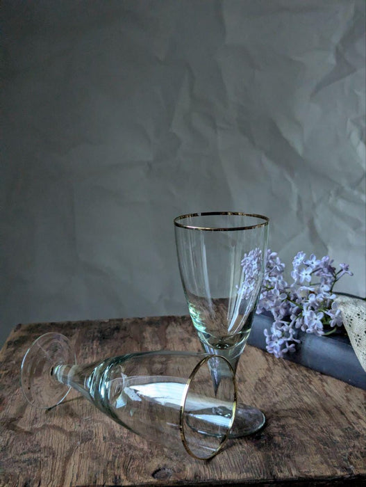 Vintage Gold Rim Champagne Flutes – Set of 2