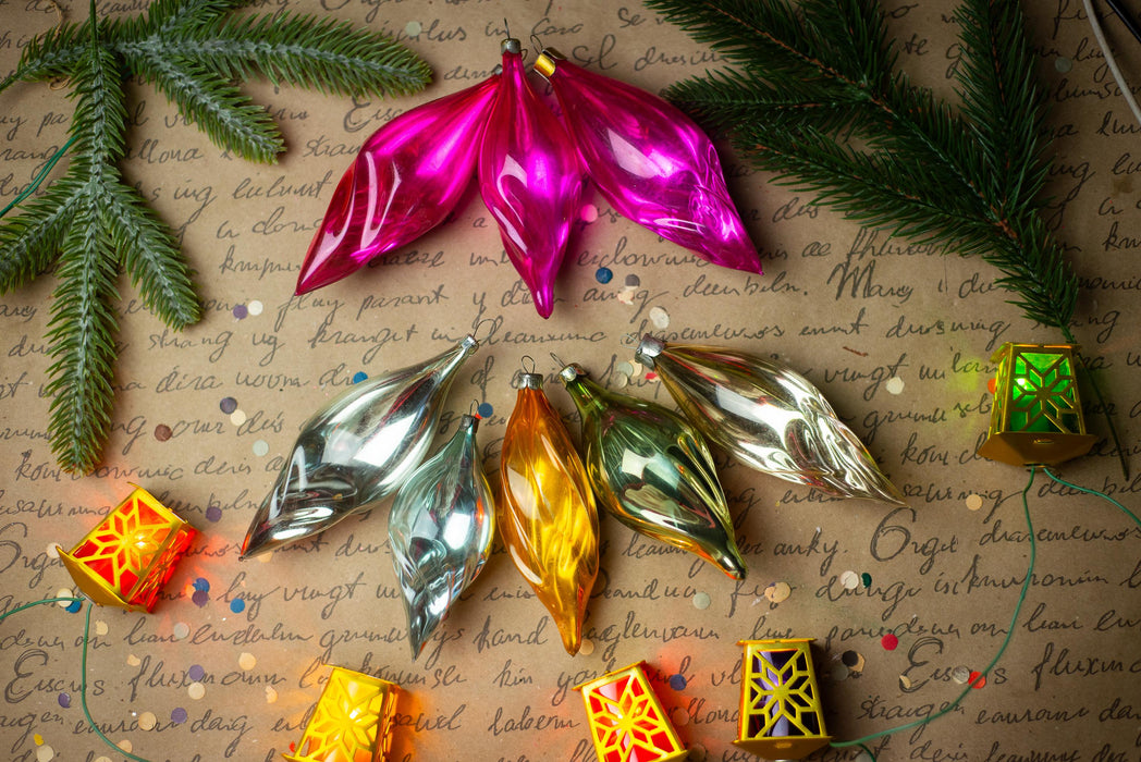Glass Icicle Christmas Ornaments, Choose Set of 3 or 5