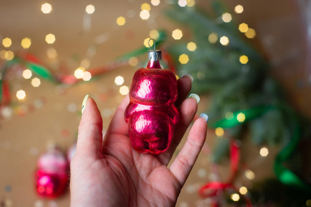 Vintage Pink Glass Bear Christmas Ornament, 1970s