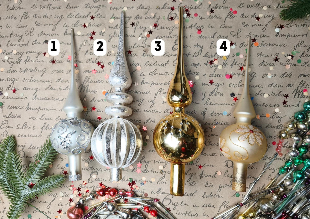 Glitter Glass Christmas Tree Topper – White, Silver or Gold