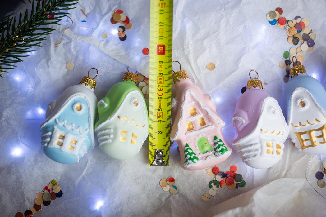 Glass houses Christmas ornaments, rustic candy pastel Xmas hanging decorations, Christmas gift