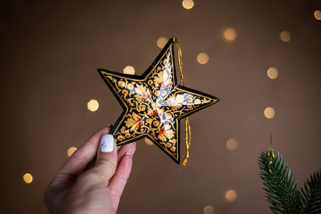 Vintage Wooden Star Ornament, Hand Painted German