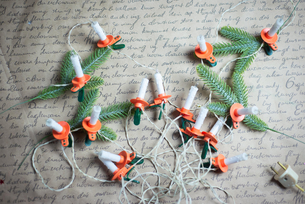 Vintage Clip On Candle Tree Lights, Retro Christmas Garland, Working Long String Lights