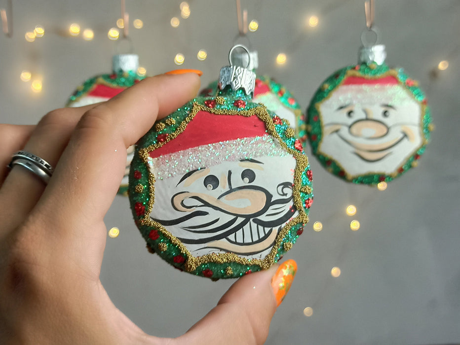 Vintage Santa Glass Ornament with Hand Painted Details