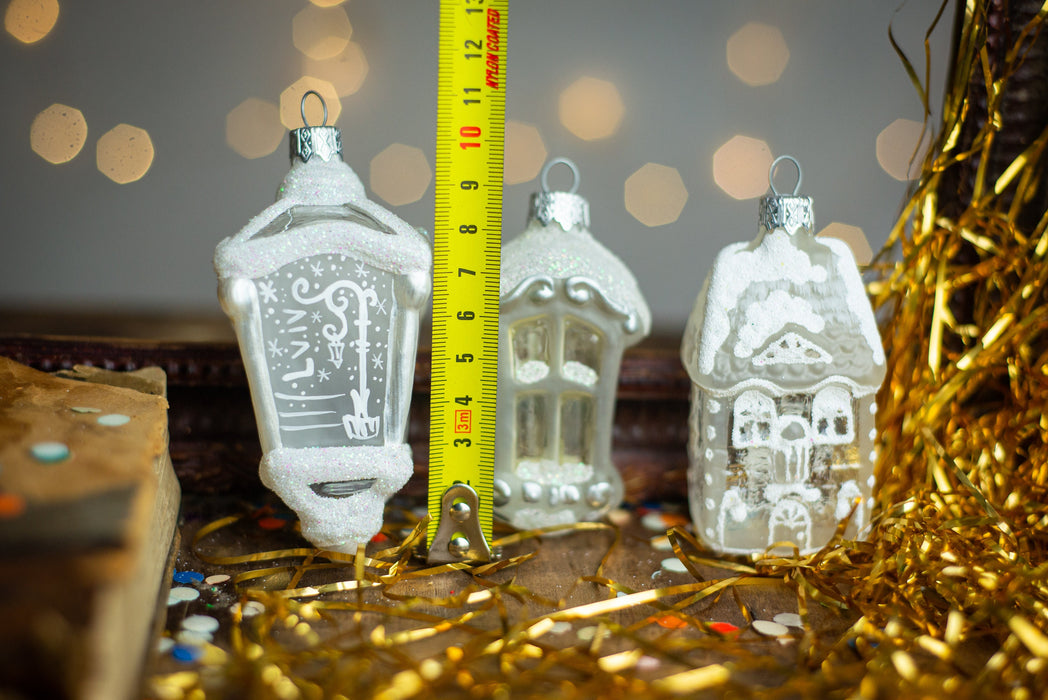 Frosted Glass House Ornament, White Winter Village