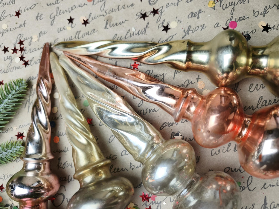 Vintage Gold Spiral Glass Christmas Tree Toppers – 1960s