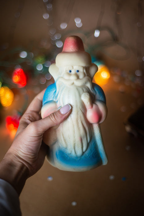 Vintage Santa Claus Rubber Figurine, Rustic Christmas