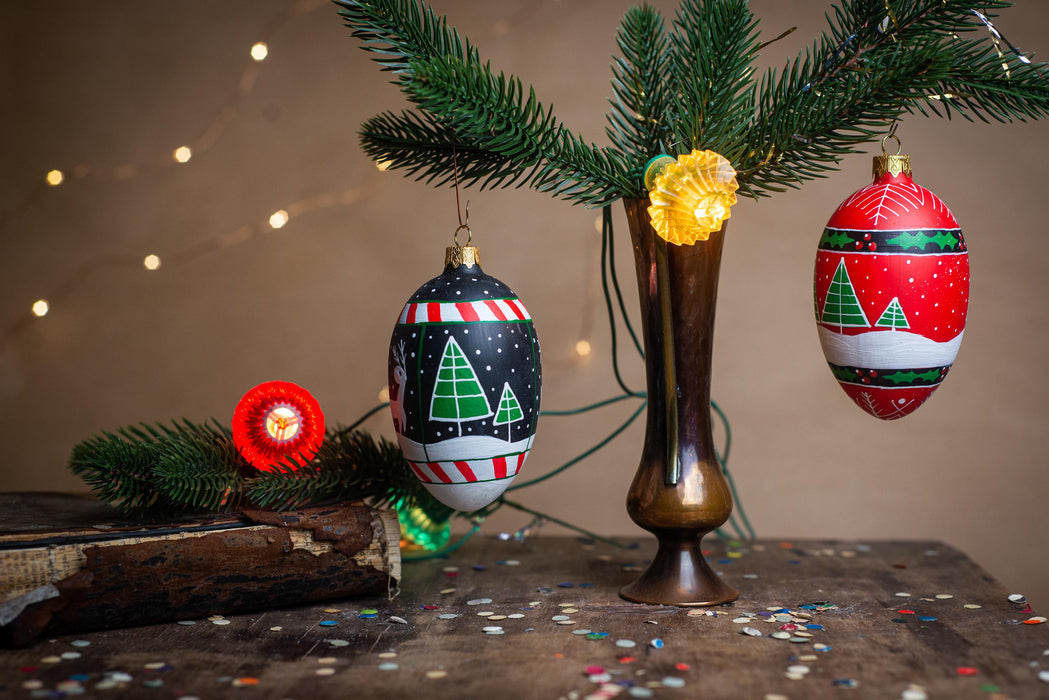 Scandinavian Christmas Ornaments Set, Hand Painted Glass Baubles, Nordic Holiday Decor