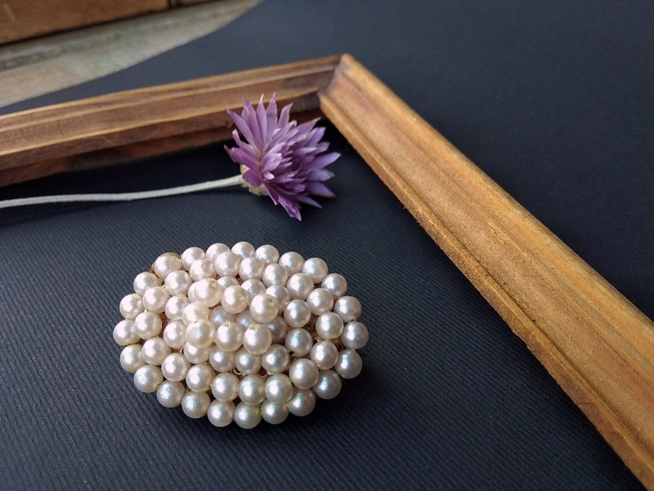 Vintage Oval Brooch with Faux Pearls, Classic 1970s Pin for Coat or Jacket