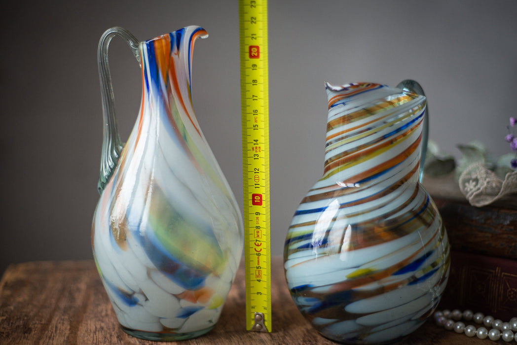 Vintage pitcher with handle, Water milk jug, Murano glass flower vase, Vintage glassware, Collectible glass
