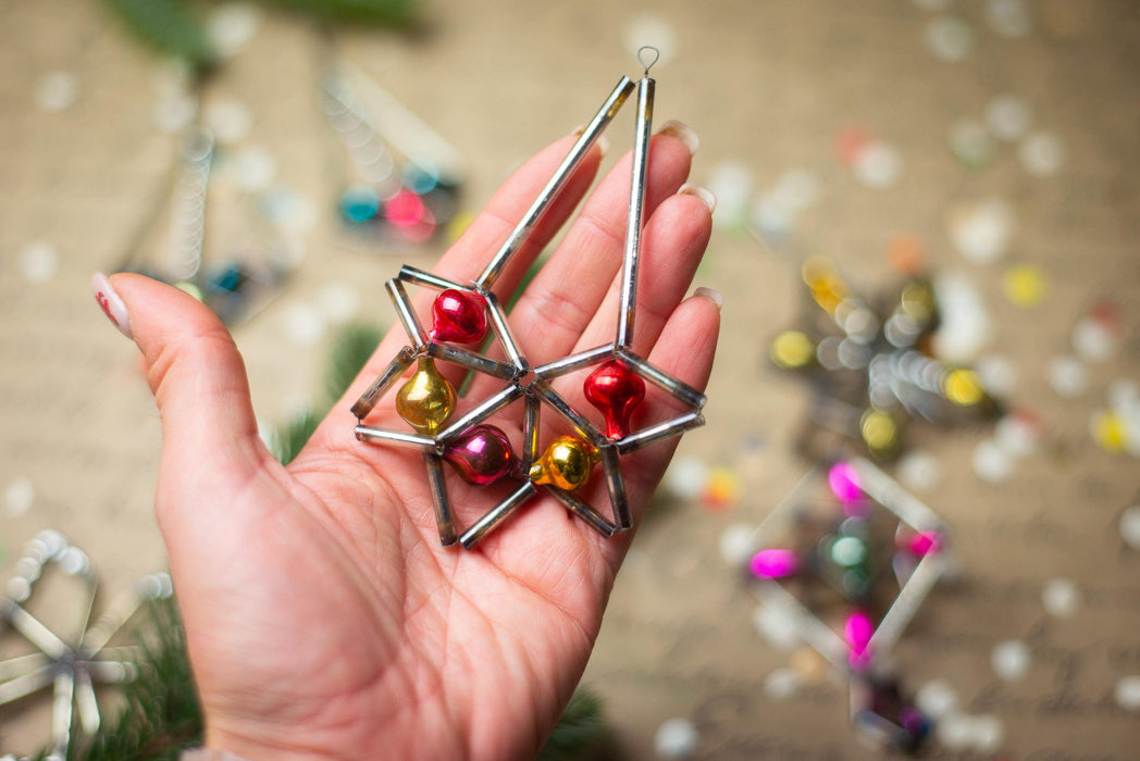 Vintage Geometric Glass Ornaments – Set of 5