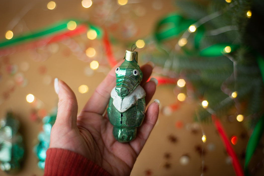 Vintage Crocodile Glass Ornament, Whimsical Christmas