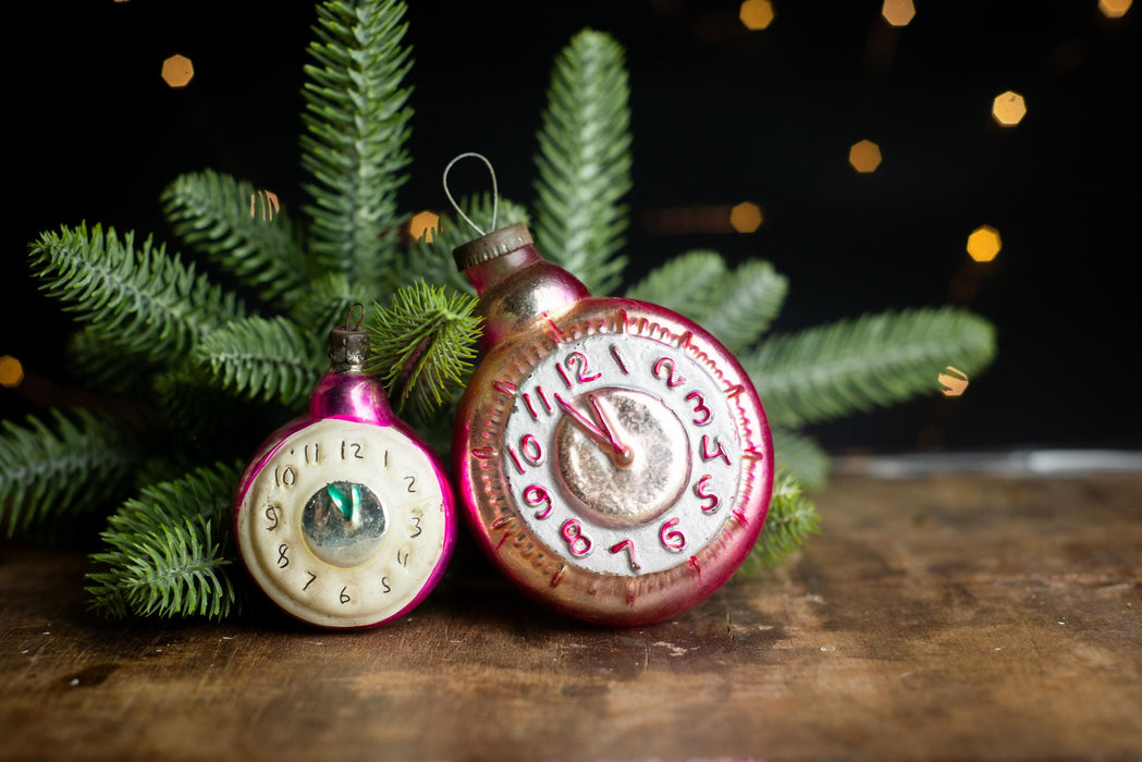 Vintage Glass Clock Ornaments, Nostalgic New Year