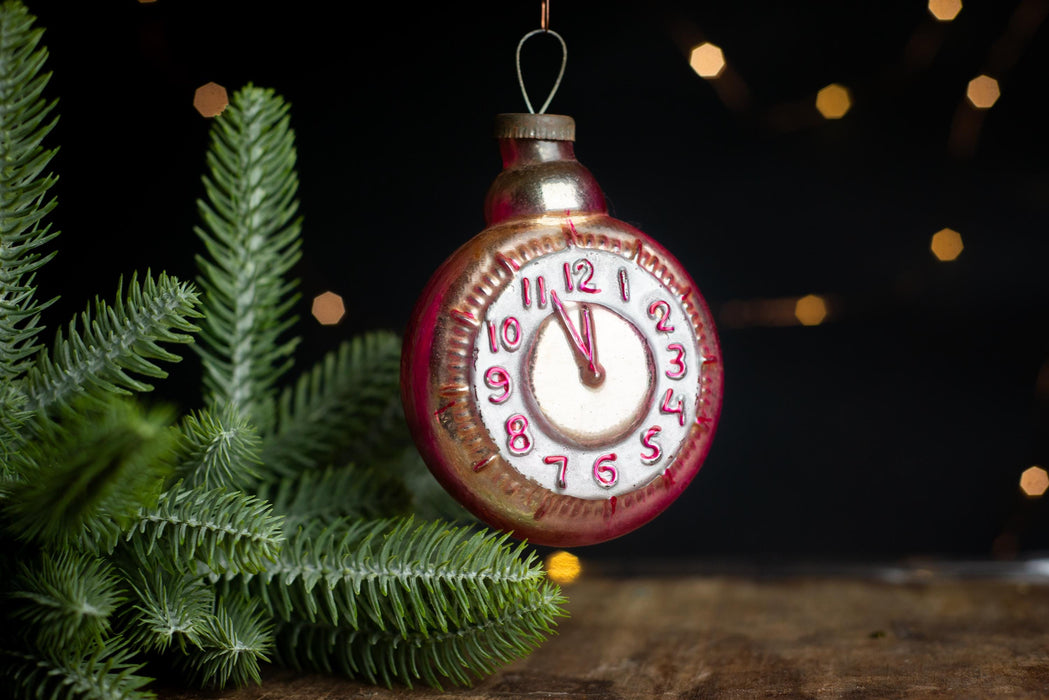 Vintage Glass Clock Ornaments, Nostalgic New Year