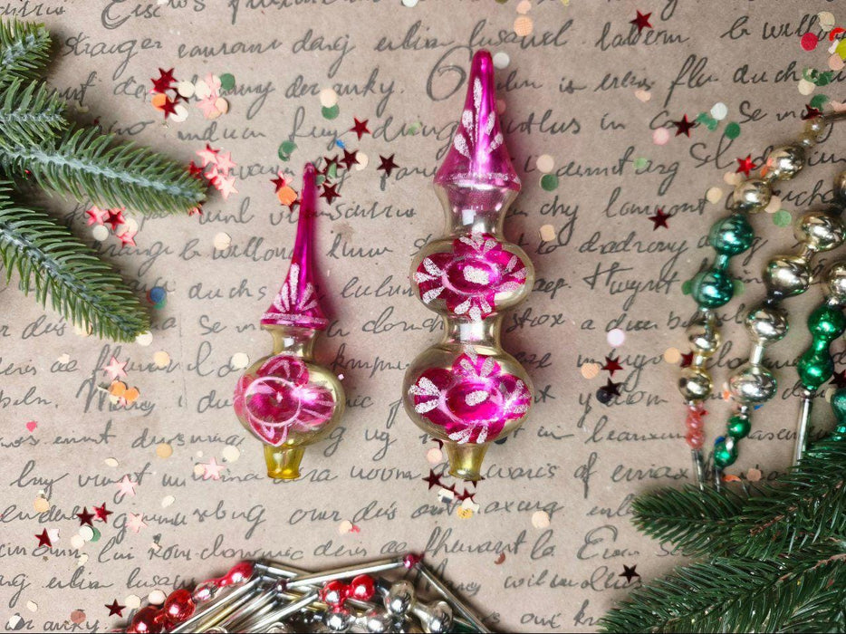 Vintage Pink & Gold Indent Glass Tree Topper – 1960s