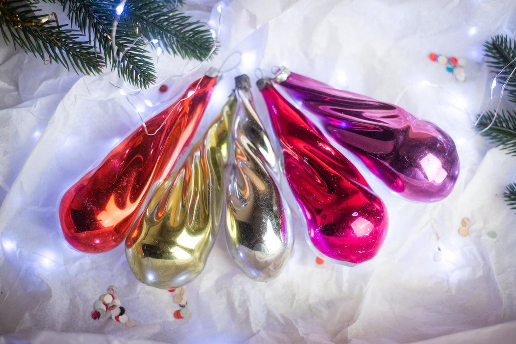 Vintage Mercury Glass Christmas Ornaments, Soviet Tree Baubles