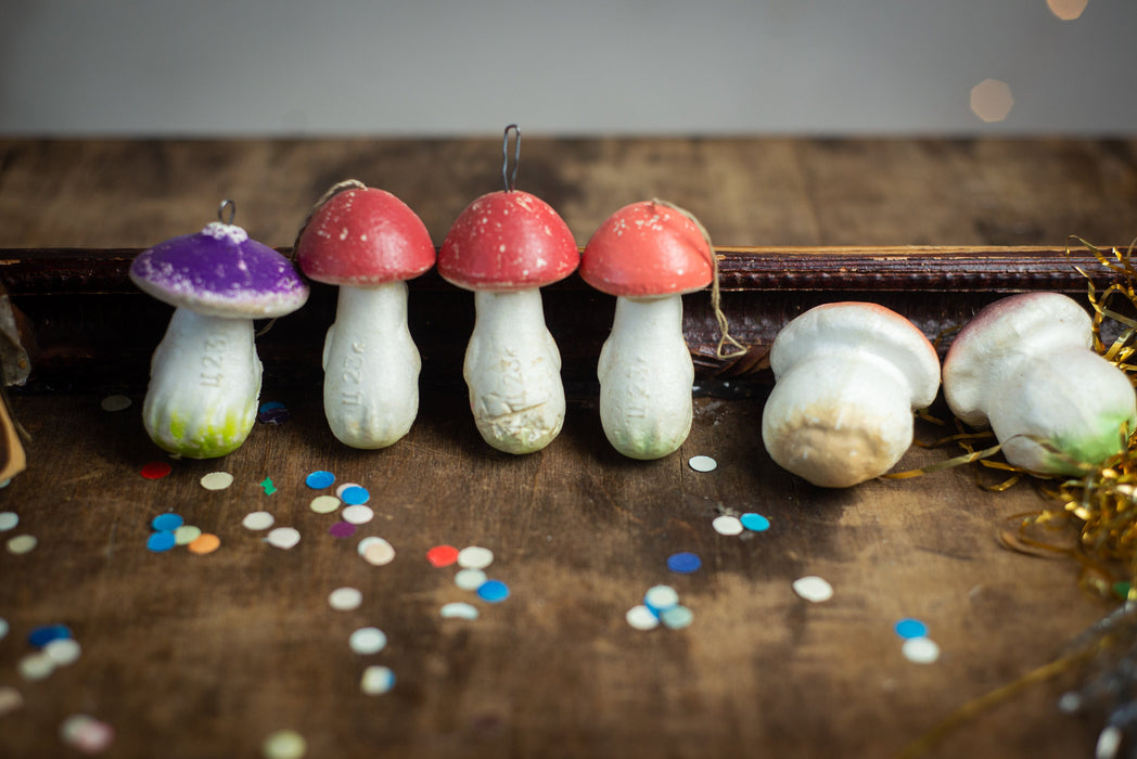 Vintage Mushroom Christmas Ornaments, Woodland Glass Tree