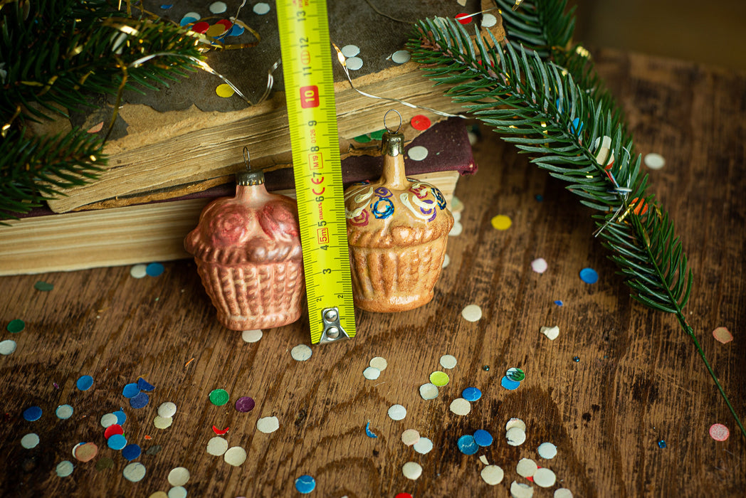 Vintage Glass Flower Basket Christmas Ornaments, Restored