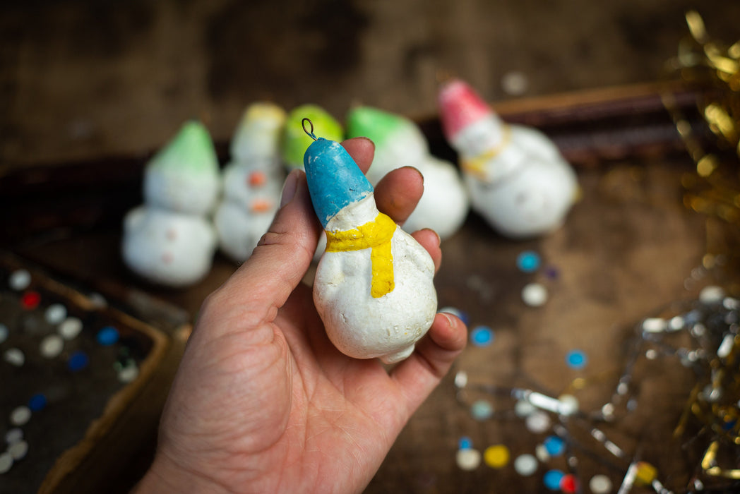 1960s Foam Plastic Snowman Ornaments, Soviet Retro