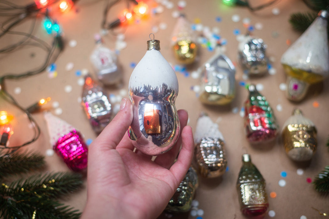 Vintage Glass House Ornaments, Cottage Christmas Tree