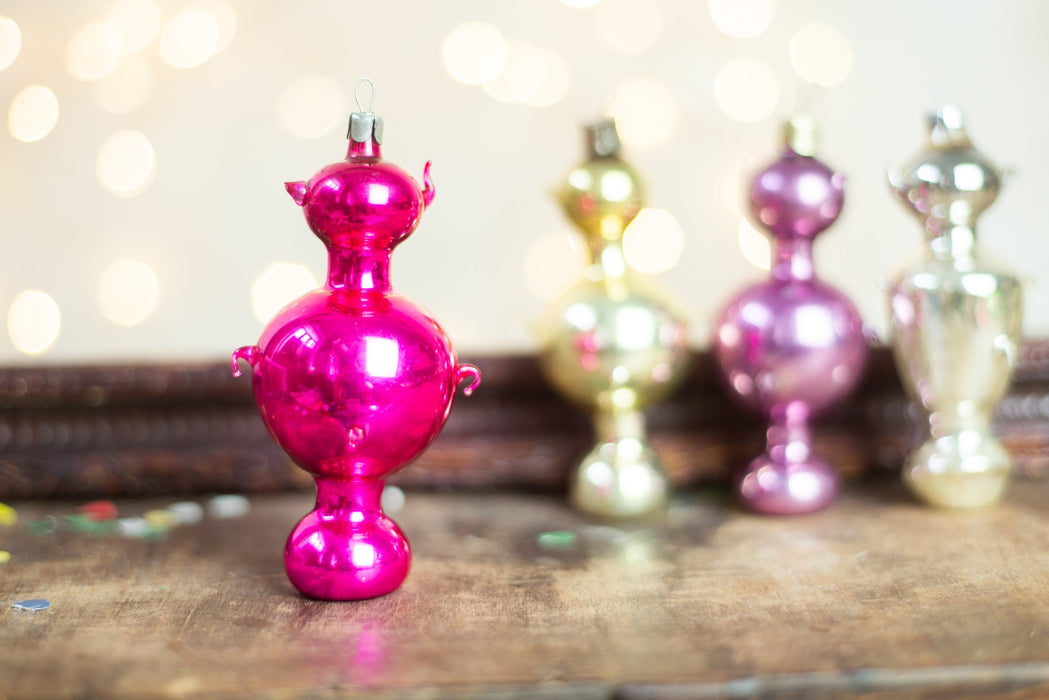 Vintage Samovar Glass Ornaments, Retro Mercury Glass