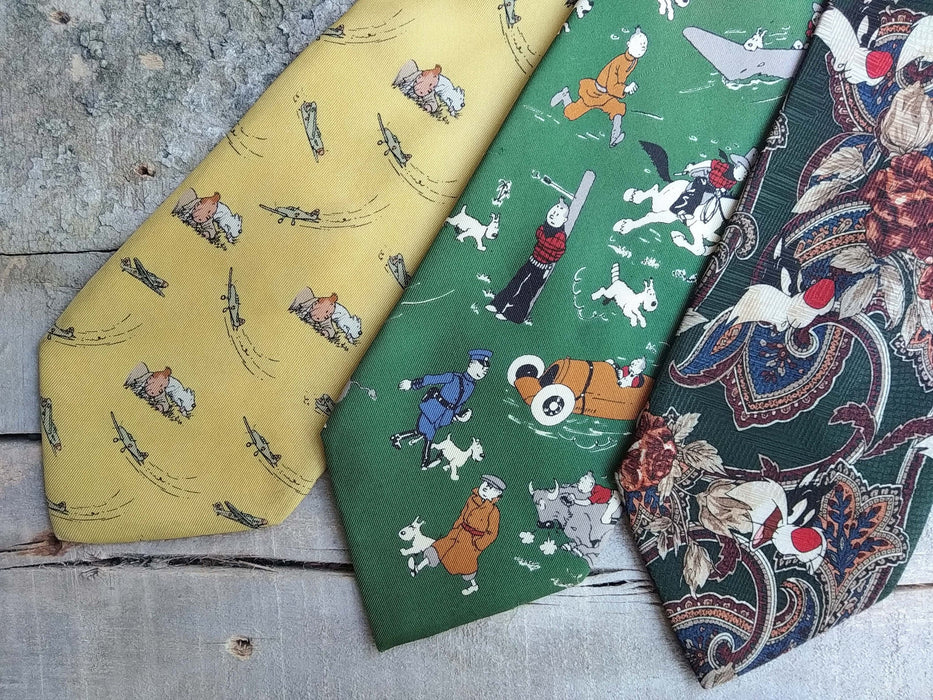 Vintage Cartoon Necktie Collection, 90s Novelty Silk Tie, Geek Chic Mens Fashion