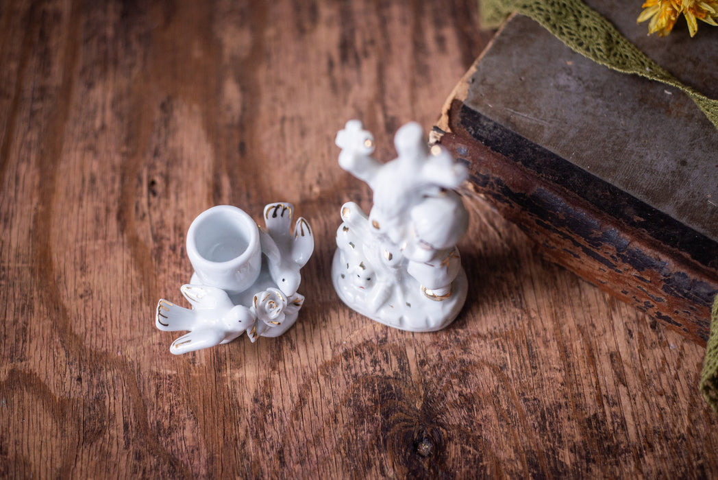 Vintage White Porcelain Angel Candleholder with Doves, Germany