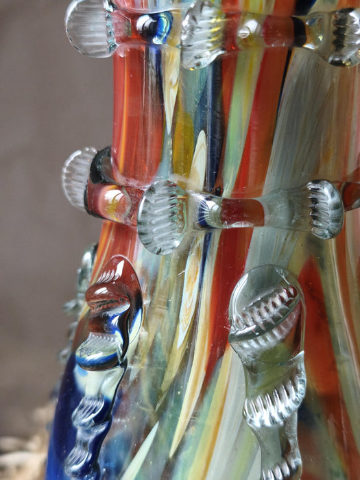 Murano Style Glass Vase, Hand Blown Colorful Mid Century Art Vase Decor