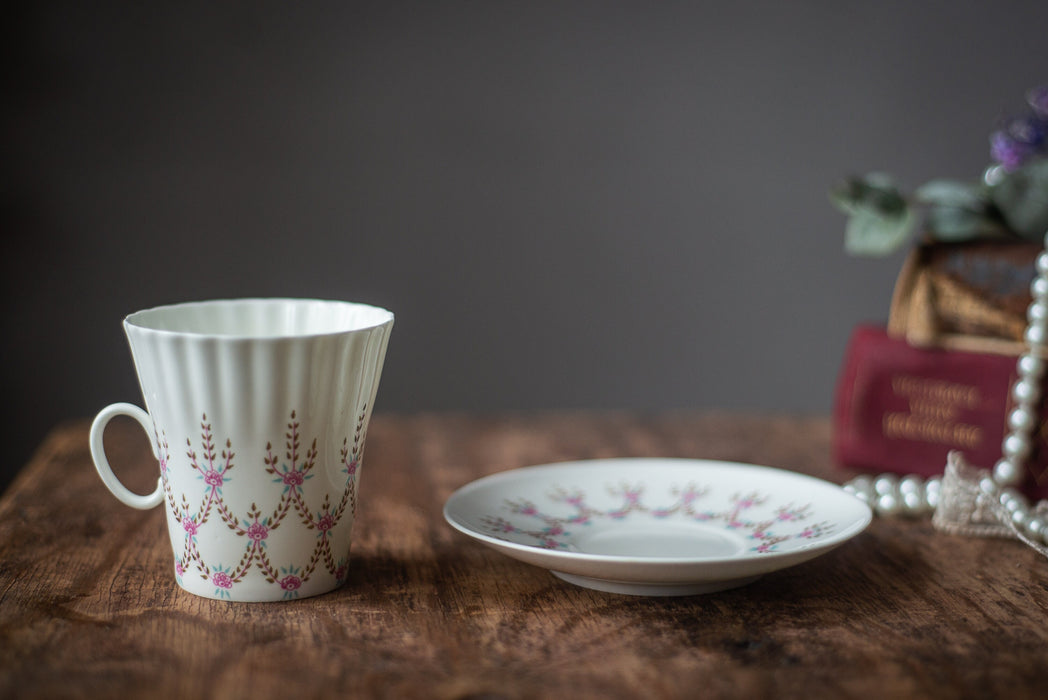 Vintage bone china coffee set, Porcelain cups and saucer