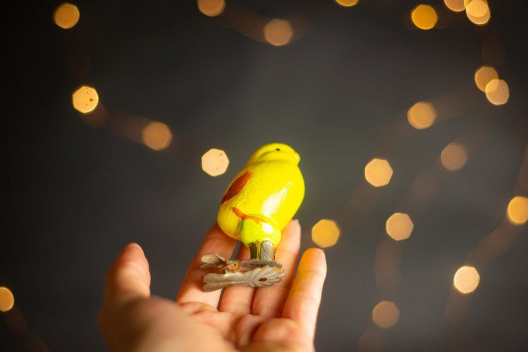 Vintage Yellow Bird Ornament, Restored Glass Xmas