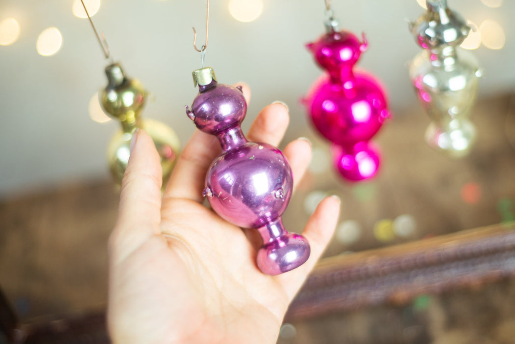 Vintage Samovar Glass Ornaments, Retro Mercury Glass