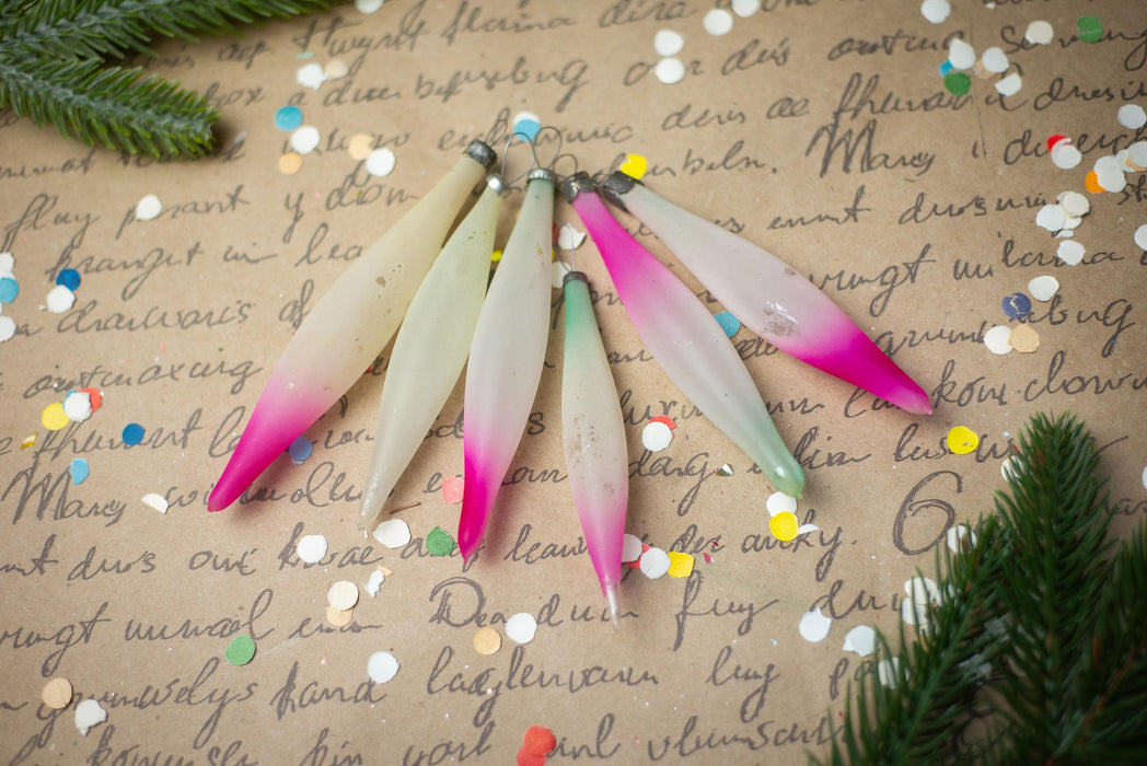 Vintage Frosted Glass Icicles – Set of 6