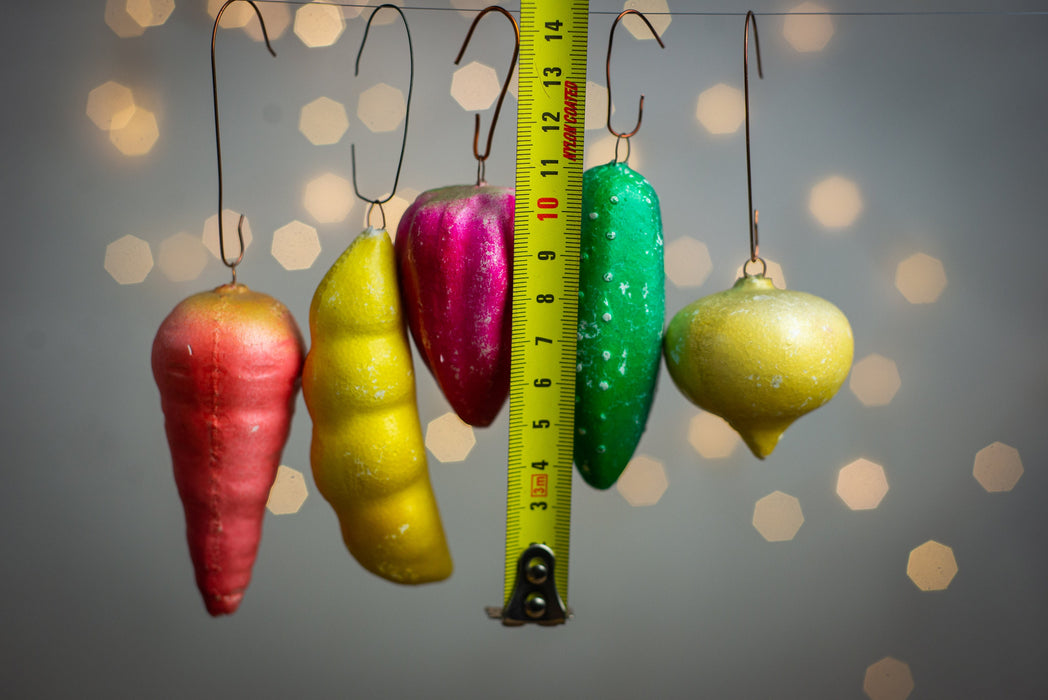 Vintage Vegetable Christmas Ornaments, 1970s Shatterproof