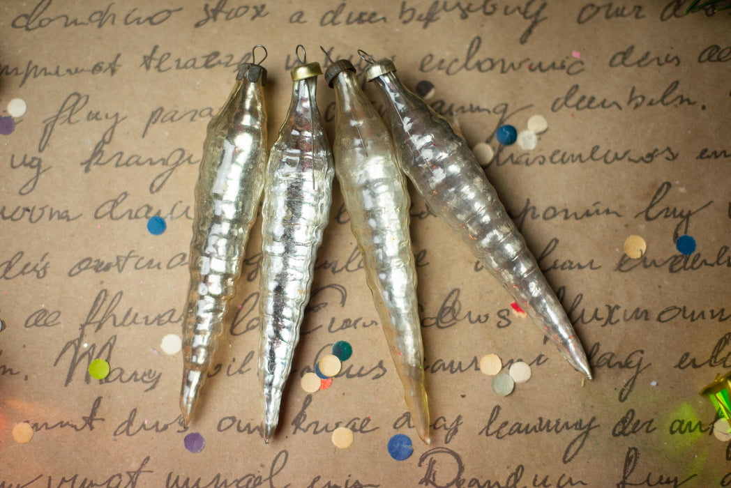 Silver Glass Icicle Christmas Ornaments, Set of 4 – 11 cm