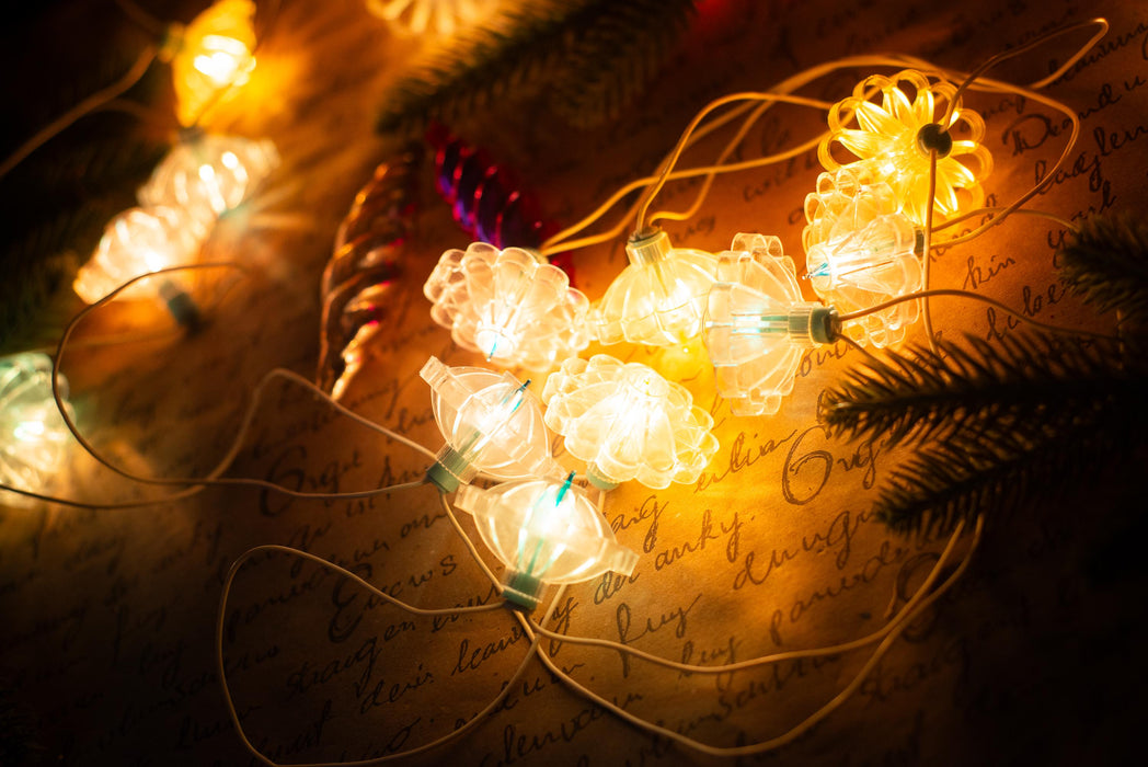Vintage Flower Christmas Lights, Retro Christmas Tree Garland, Working Christmas String Lights
