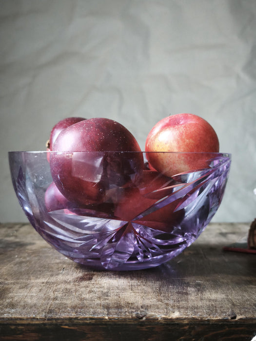 Vintage Purple Crystal Bowl – 1970s Violet Glass Fruit Bowl With Faceted Design