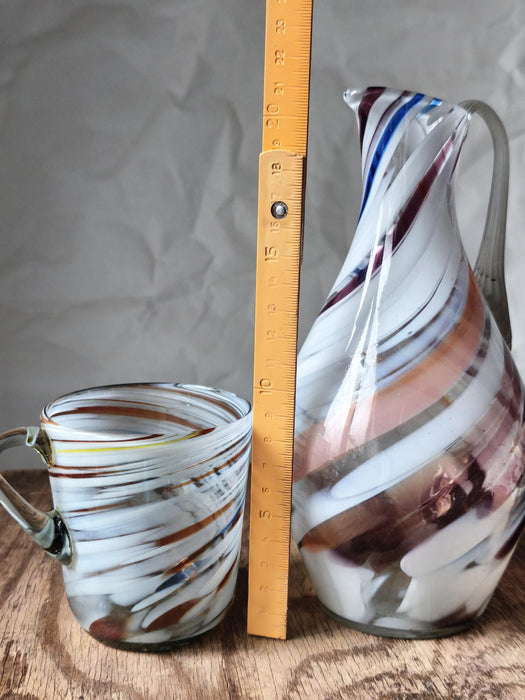Murano-Style Blue Glass Pitcher and Mug Sets