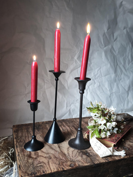 Black Metal Candle Holders, Minimalist Gothic Candlesticks, Moody Home Decor