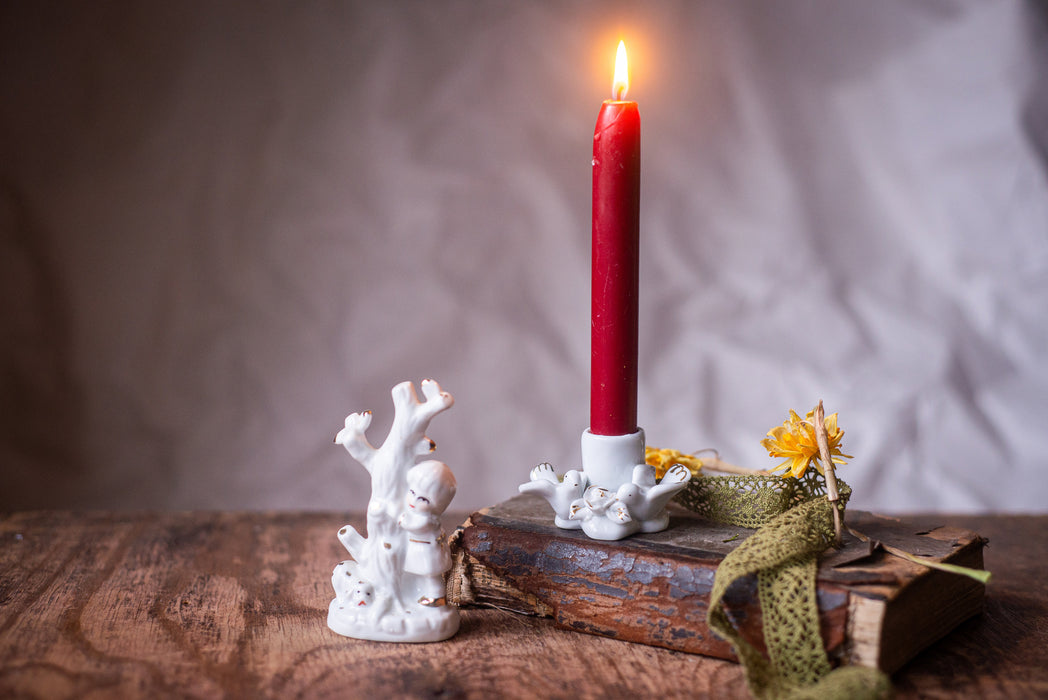 Vintage White Porcelain Angel Candleholder with Doves, Germany
