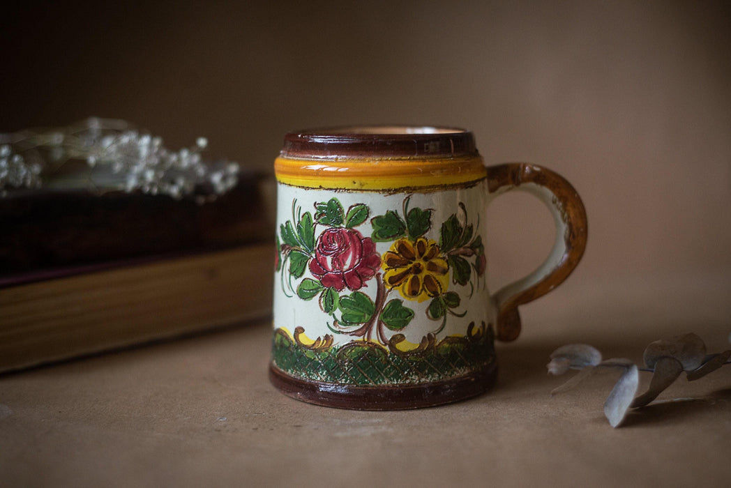 Flower Ceramic Beer Mug Vintage German Stein Bavarian Tankard Gift