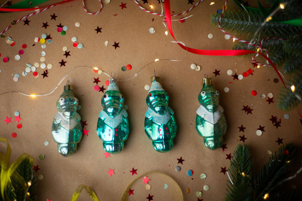 Vintage Crocodile Glass Ornament, Whimsical Christmas