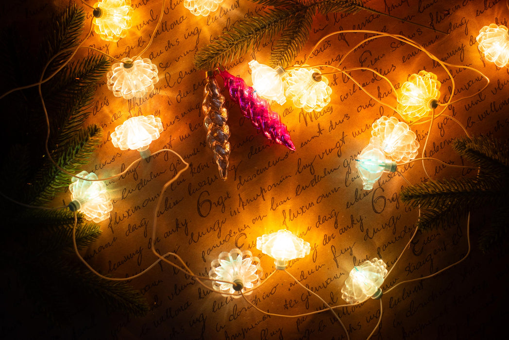 Vintage Flower Christmas Lights, Retro Christmas Tree Garland, Working Christmas String Lights