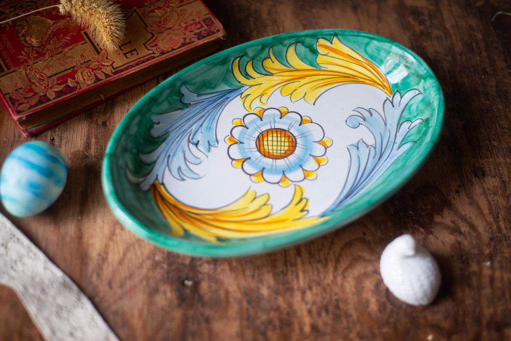 Vintage Ceramic Dish - Hand Painted Italian Pottery Floral Serving Plate