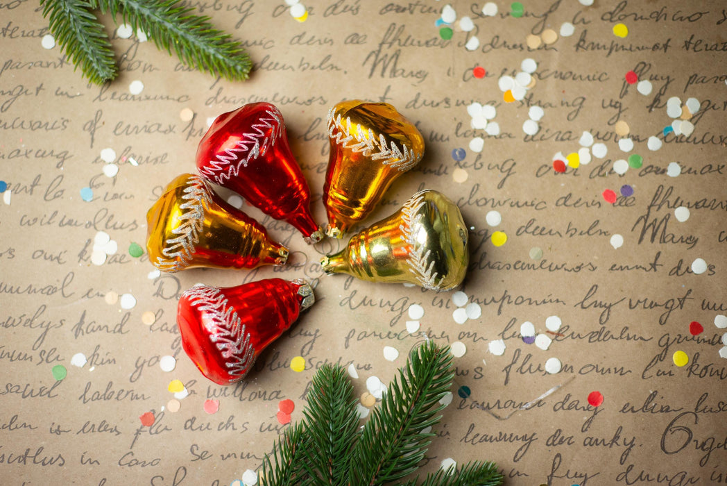 Vintage Red Yellow Glass Bells – Set of 5