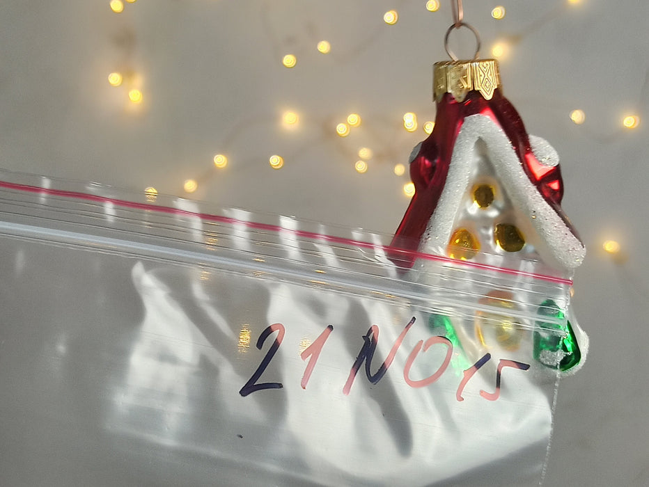 Glass Cottage Christmas Ornament, Hand Blown Holiday