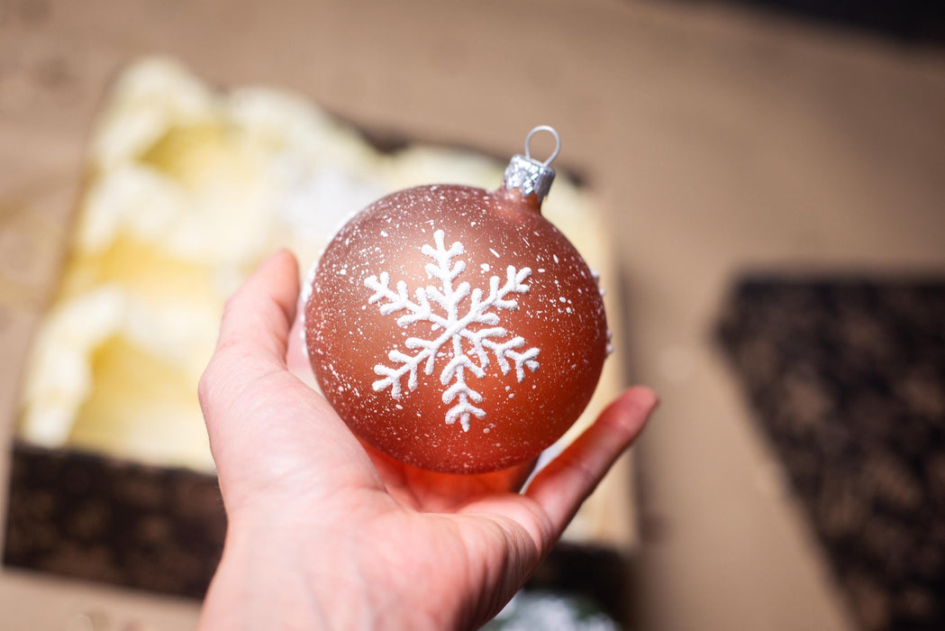 Set of 9 Glass Snowflake Ornaments, Pastel Rustic Christmas Baubles